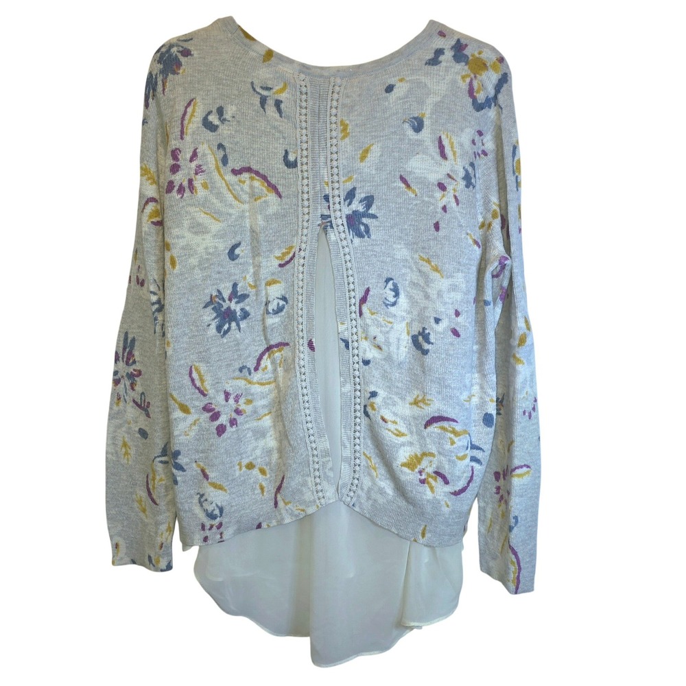 Lucky Brand Sweater Top‎ Tunic Floral Chiffon Sz XL Gray - Picture 3 of 16
